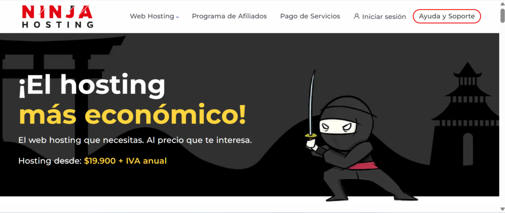 Hosting web en Chile 2026 oferta Ninja Hosting $10.990 anual económico
