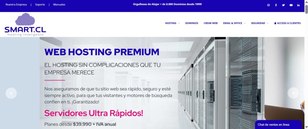 Hosting web en Chile 2026 SmartCL premium servidores ultra rápidos