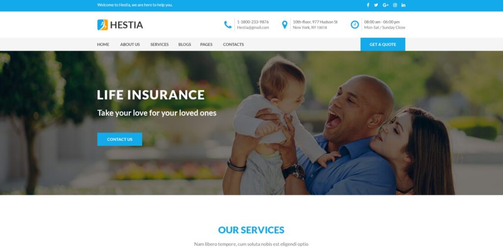 Hestia plantilla WordPress gratuita para empresas y startups