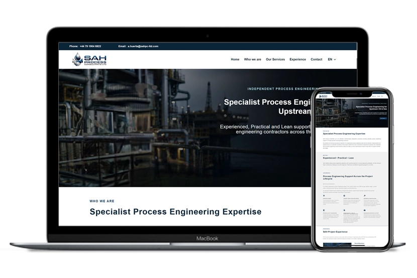Sitio web corporativo bilingüe de SAH Process Consultants